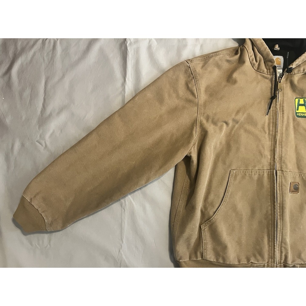 Carhartt Jacket Henkles & McCoy J25 CML Hooded Coat Tan Work Wear Distressed L - Picture 8 of 16